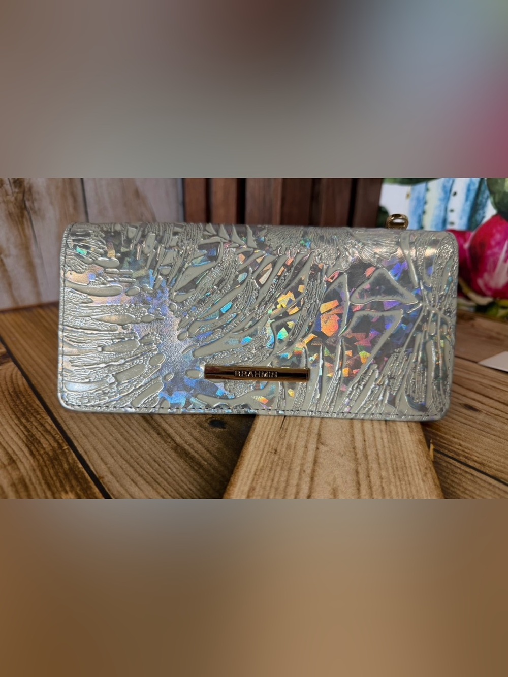BRAHMIN SILVER SERENADE ADY WALLET IRIDESCENT GLOW GENUINE LEATHER NWT